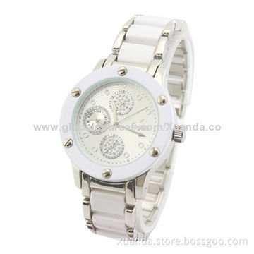 Metal sports watches, plastic and metal strap match together, IPS plating on case, 3ATM waterproof